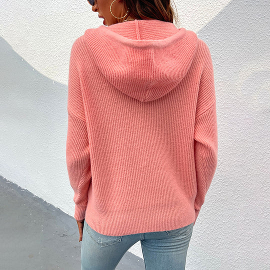 Damen lässiger Kapuzenpullover mit Rippenstruktur R&B