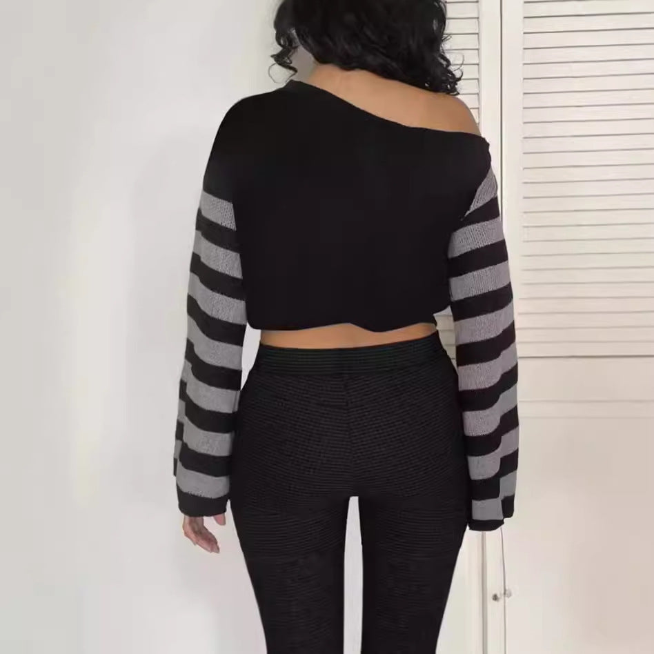 Damen Modischer Oversized-Pullover mit kreativem Spiral-Design und gestreiftem Muster R&B