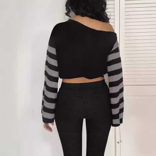 Damen Modischer Oversized-Pullover mit kreativem Spiral-Design und gestreiftem Muster R&B