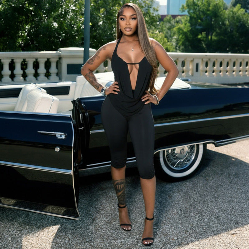 Damen Eleganter Jumpsuit mit tiefem V-Ausschnitt und figurschmeichelndem Design R&B