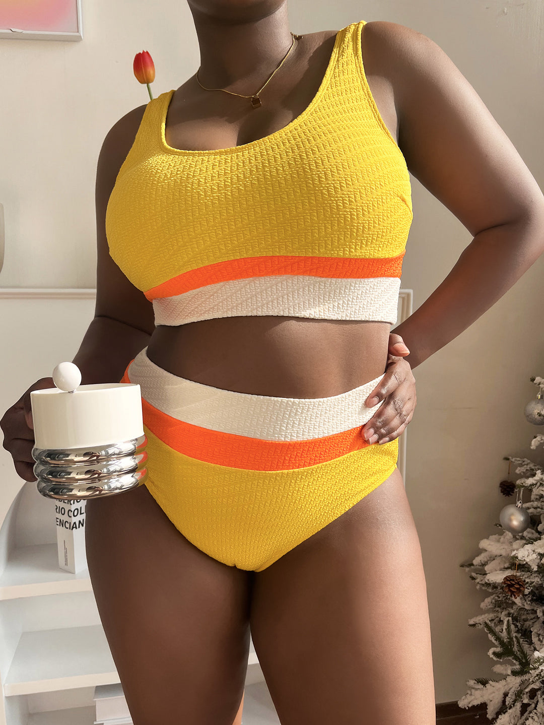 Damen Hochwertiger Sport-Bikini mit trendigen Farbblöcken R&B