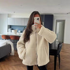 Damen Flauschige Fleecejacke mit hohem Kragen und praktischen Taschen