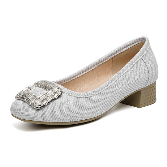 Damen Ballerinas mit tragbarem Blockabsatz und funkelndem Schmuckdetail R&B