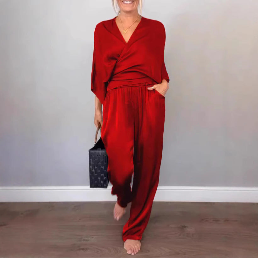 Damen elegantes und bequemes Satin-Hosenanzug R&B