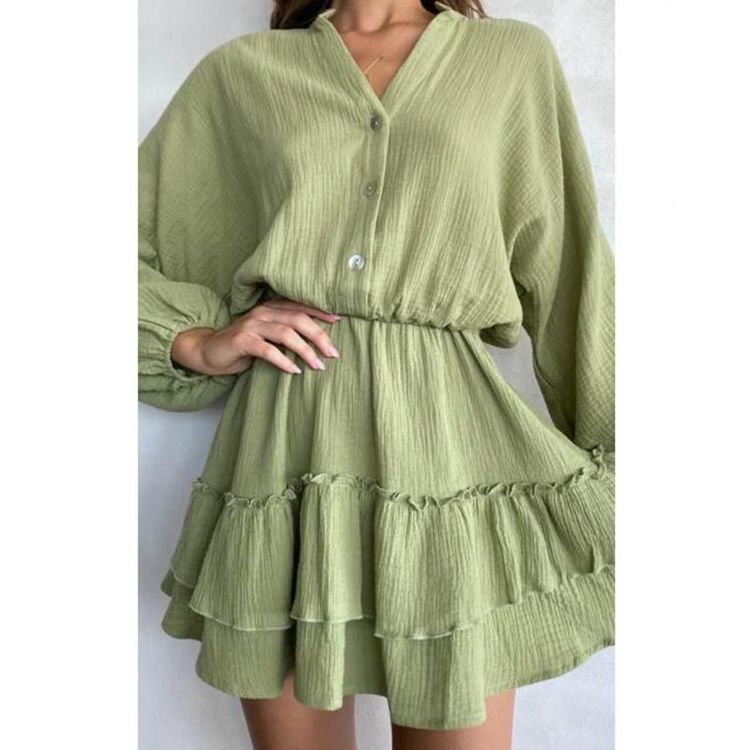 Damen Mini-Hemdblusenkleid mit aufregendem Rüschensaum und elastischem Taillenzug Heidi-Mode