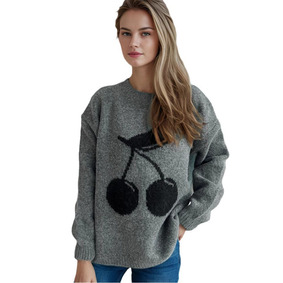Damen Pullover mit verspieltem Kirschmotiv und weichem Strick R&B