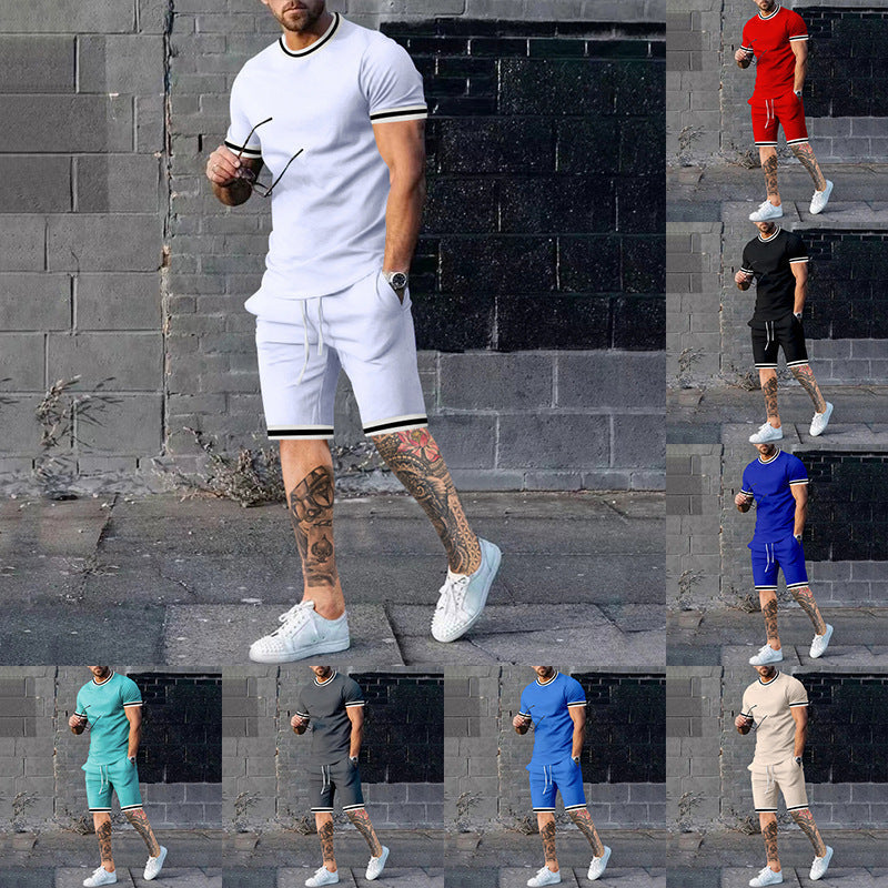 Herren Sportliches Kurzarm-Set mit kontrastierenden Streifen R&B