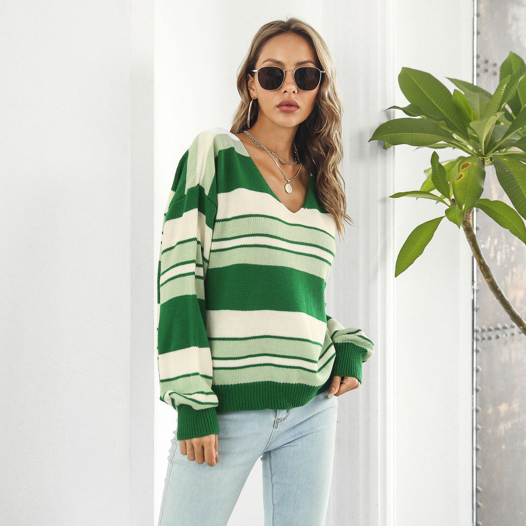 Damen Strickpullover mit modischem Streifenmuster und lässigem Schnitt R&B