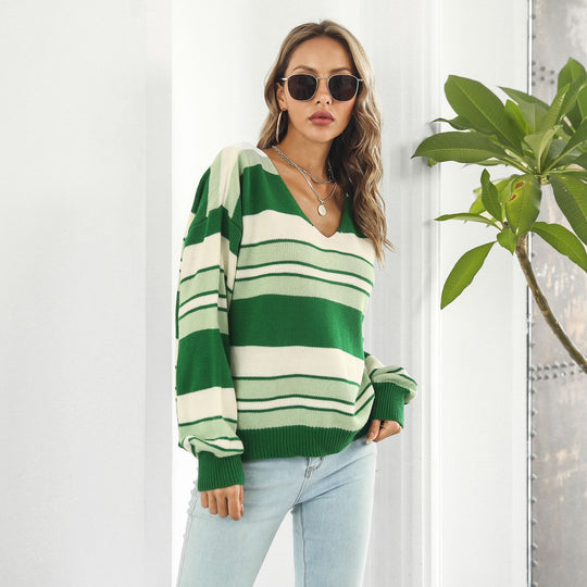 Damen Strickpullover mit modischem Streifenmuster und lässigem Schnitt R&B