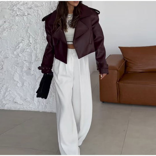 Damen modische Bikerjacke im Oversized-Stil mit Volumenärmeln R&B