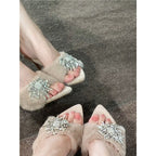 Damen High Heel Mules mit luxuriösem Pfotenbesatz und funkelnder Verzierung R&B