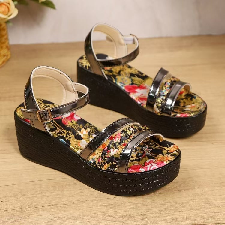 Damen Wedge-Sandalen mit floralem Design und komfortablem Fußbett R&B