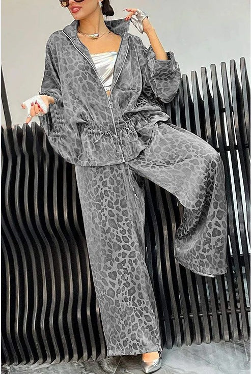 Damen lässiger Jumpsuit mit modischem Leopardenmuster und weitem Schnitt R&B