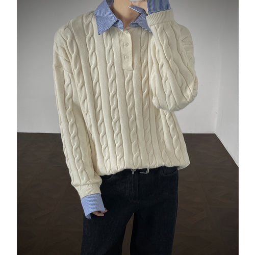 Damen Strickpullover mit hochwertigem Kabelmuster und Kragen R&B