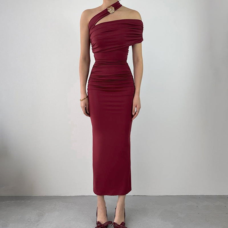 Damen Elegantes Rüschen-Maxikleid mit asymmetrischem Träger R&B