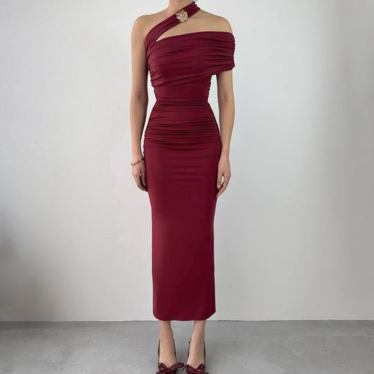 Damen Elegantes Rüschen-Maxikleid mit asymmetrischem Träger R&B