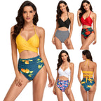 Damen Hochgeschnittener Bikini mit Wickeloberteil und floralen Mustern R&B
