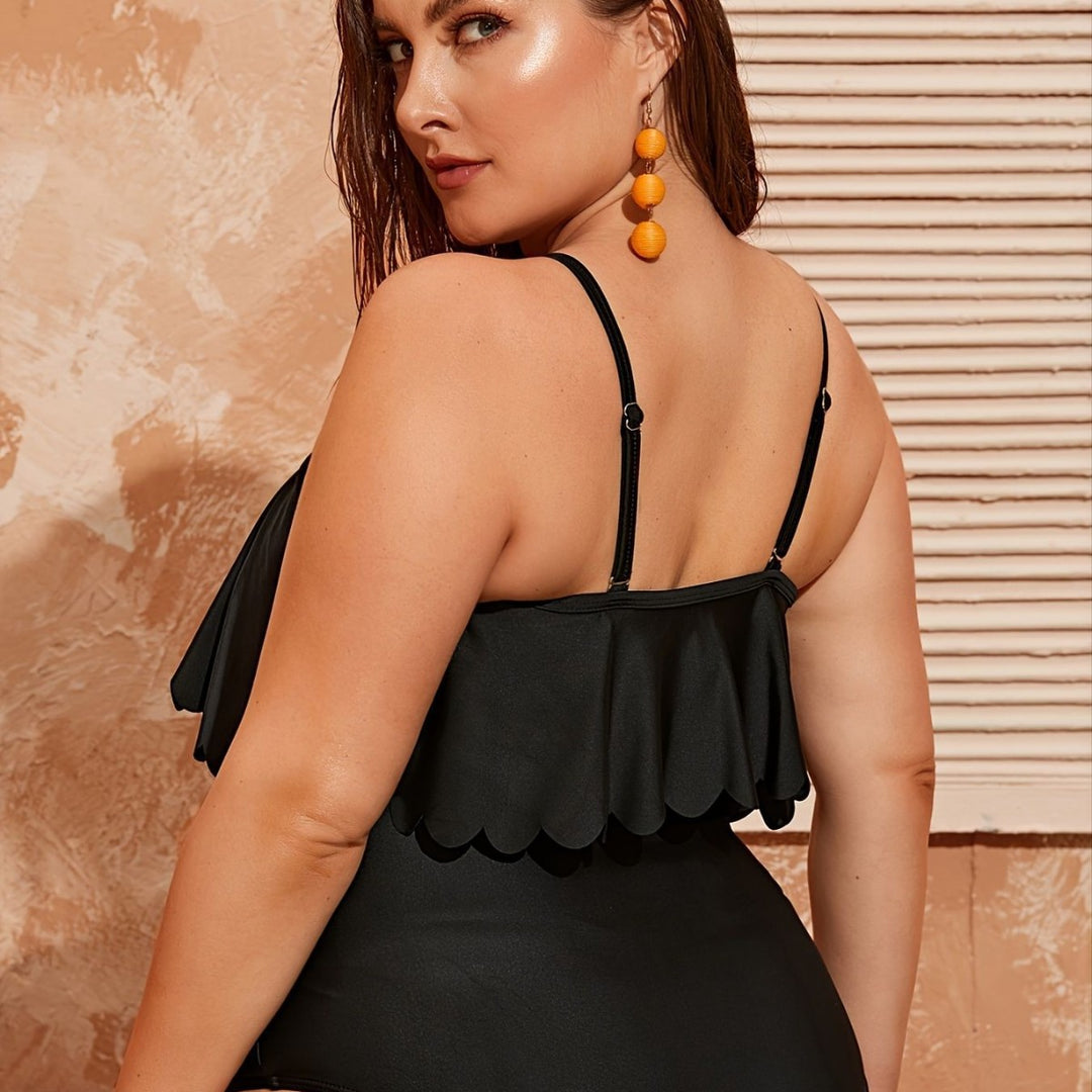 Damen Einteiler Badeanzug mit elegantem Volant-Design R&B