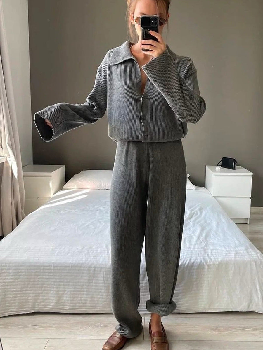 R&B | Einreihige Gerippte Strickjacke und Lockere Hosen Satz