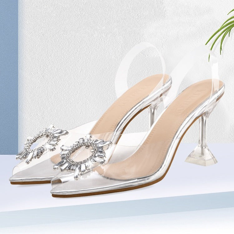 Damen transparente Mules mit funkelndem Schmuckdetail R&B