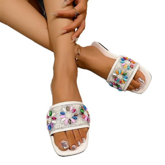 Damen Glitzernde Riemchenslides mit extravaganten Schmuckdetails R&B