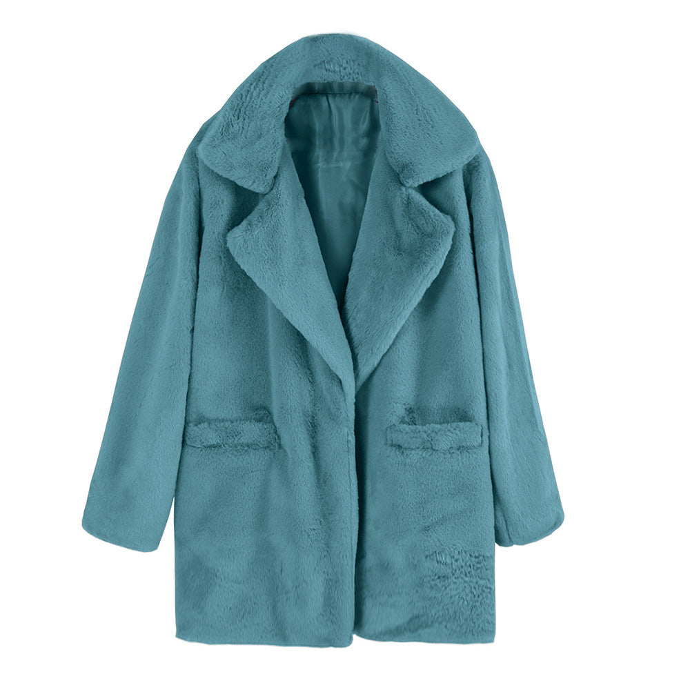 Damen kuscheliger Oversized-Baumwollmantel mit luxuriösem Fellimitat R&B