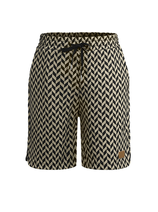 Damen nan Jacquard-Shorts mit elastischem Komfortbund, Tunnelzug und Fischgrätmuster R&B