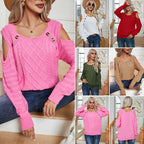 Damen Strickpullover mit offener Schulter und Knopfdetails R&B