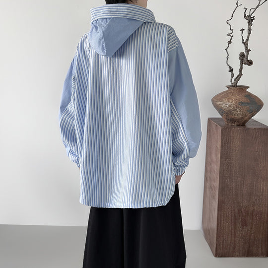 Damen nan leichte Kapuzenbluse-Jacke mit gestreiften Einsätzen, Tunnelzug und Druckknöpfen R&B