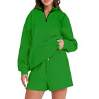 Damen Lässiger Kapuzenpullover mit kurzem Reißverschluss und praktischen Taschen R&B