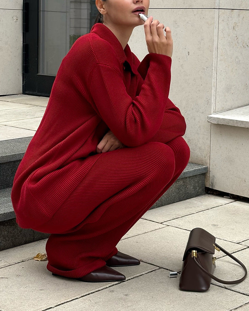 R&B | Einreihige Gerippte Strickjacke und Lockere Hosen Satz