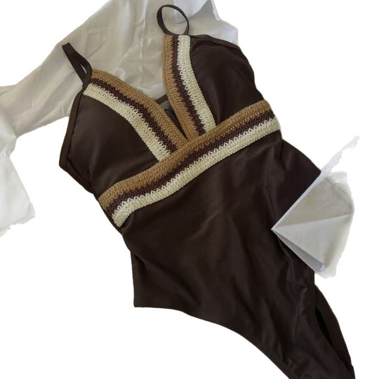 Damen Eleganter Einteiler-Badeanzug mit raffinierten Farbdetails R&B