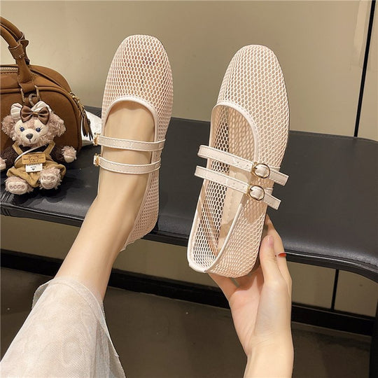 Damen atmungsaktive Ballerinas mit Doppelschnalle R&B