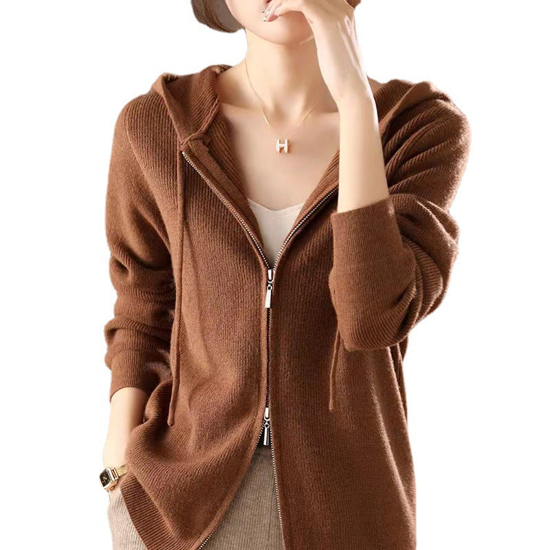 Damen Sportlicher Zip-Hoodie aus feinem Strick R&B