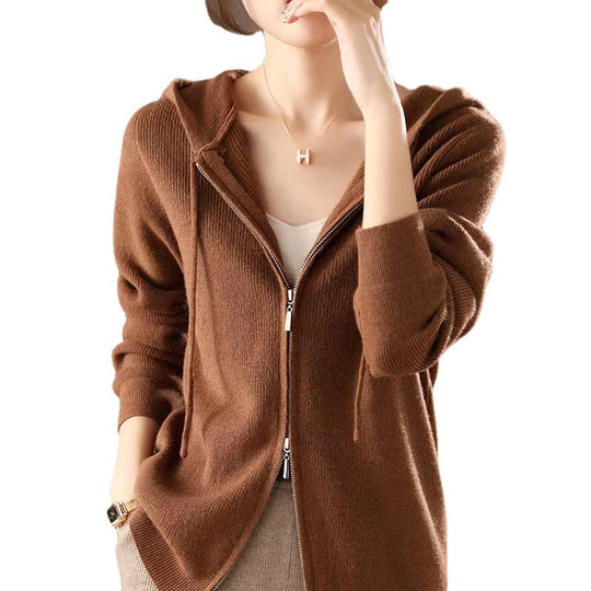 Damen Sportlicher Zip-Hoodie aus feinem Strick R&B
