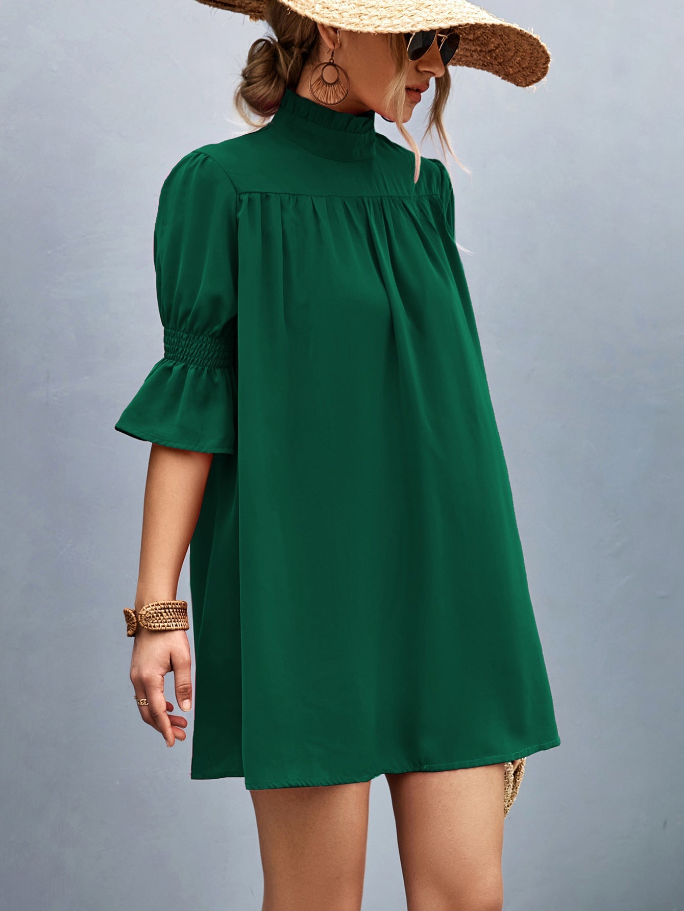 Damen Feierliches Kurzarmkleid mit Stehkragen und luftigen Ärmeln R&B