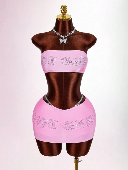 Damen Bandeau Top mit funkelndem Schriftzug R&B