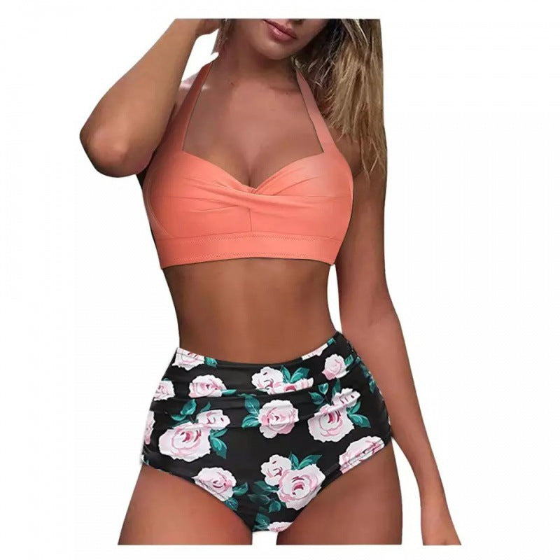 Damen Hochtaillierter Karobikini mit gerafftem Oberteil R&B