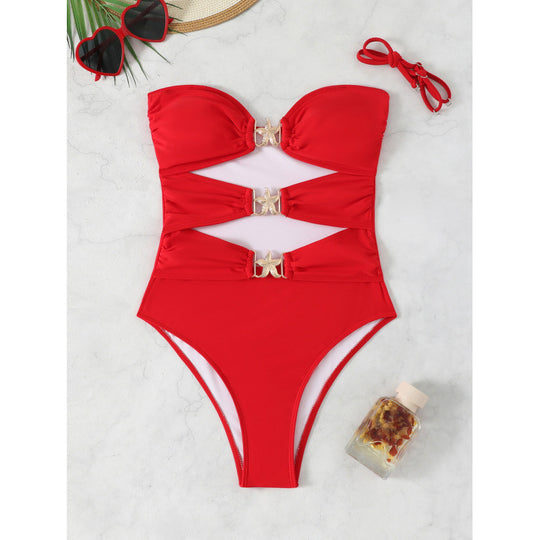 Damen Einteiliger Badeanzug mit eleganten Schnallen und raffinierten Raffung R&B