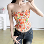 Damen Bustier-Top mit floralem Glitzerdesign und Rüschensaum R&B
