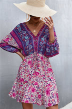 Damen Sommerliches Blusenkleid mit auffälligem floralen Muster und eleganten Puffärmeln R&B