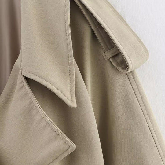 Damen modische Trenchjacke mit breitem Kragen und praktischen Taschen R&B