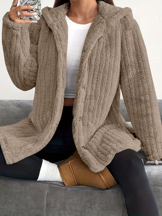 Damen Kuschelige Kapuzenjacke mit Knopfdetails R&B