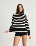 Damen gestreifter Rollkragenpullover mit lässigem Schnitt R&B
