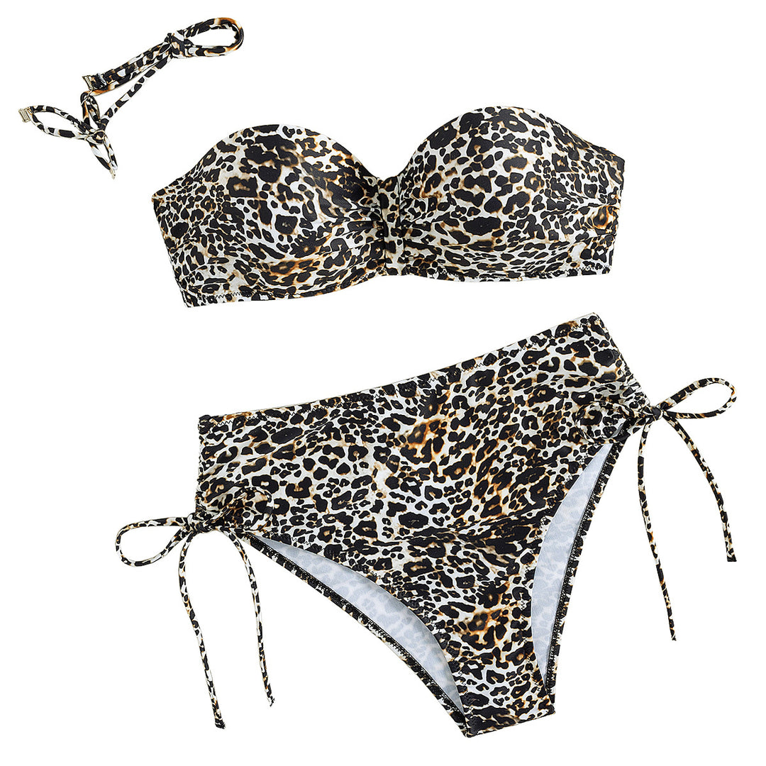 Damen Strand-Bikini mit raffiniertem Leopardenmuster und hohem Taillenschnitt R&B