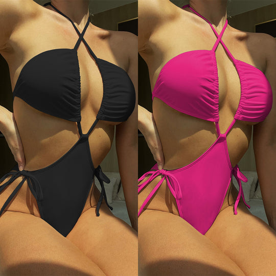 Damen Hochgeschnittener String-Bikini mit kreuzförmigem Oberteil R&B