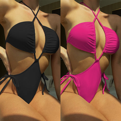 Damen Hochgeschnittener String-Bikini mit kreuzförmigem Oberteil R&B