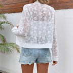 Damen nan leichte Mesh-Bomberjacke mit floraler Stickerei, elastischen Bündchen und feinem Reißverschluss R&B