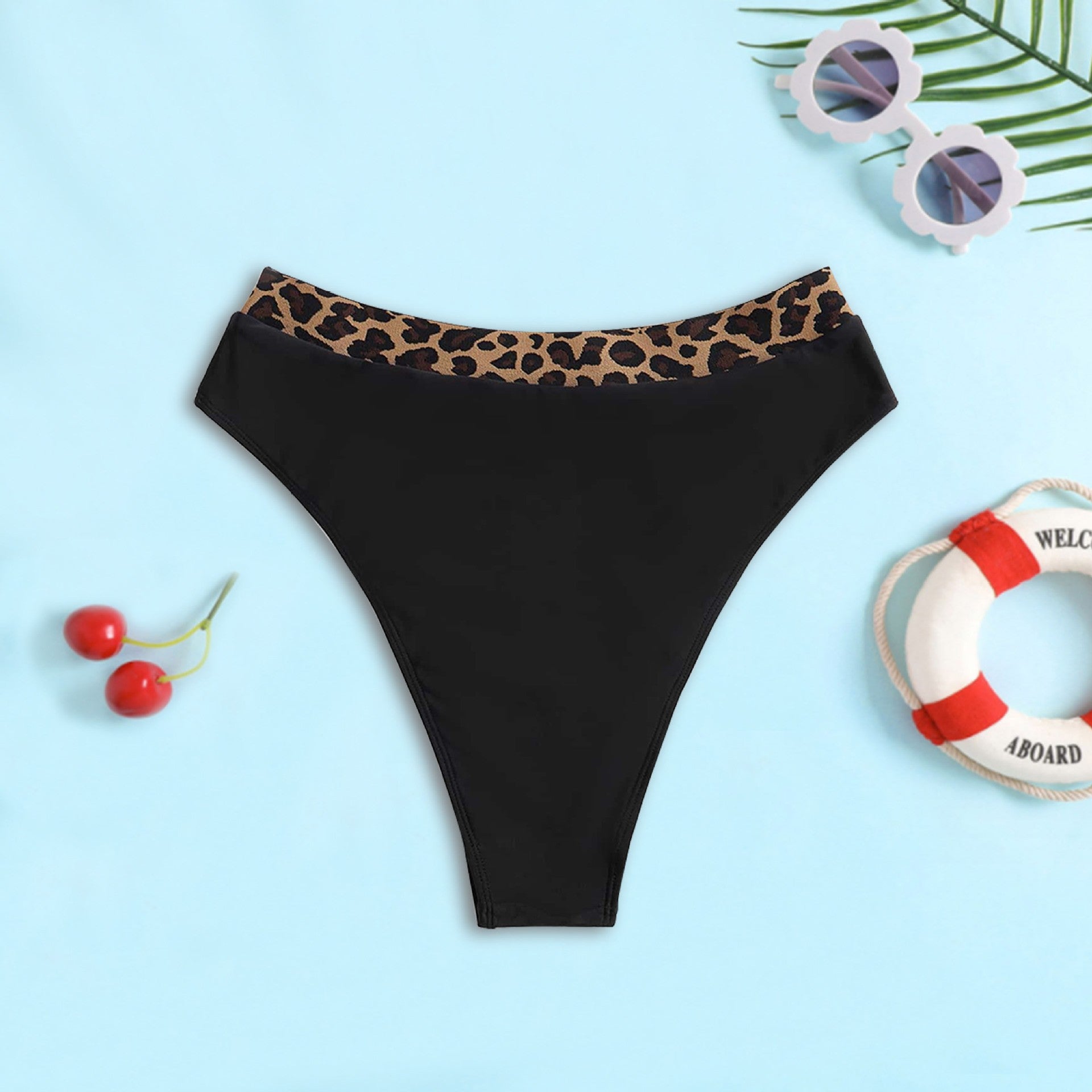Damen Hochtailliertes Bikini-Unterteil mit modischem Leopardenmuster R&B