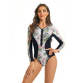 Damen Sportlicher Langarm Badeanzug mit floralem Grafikdesign R&B